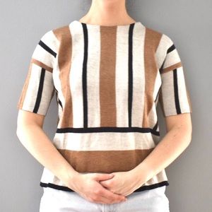 J. Crew Brown & Gray Striped 100% Merino Wool Soft & Comfy Stylish Blouse